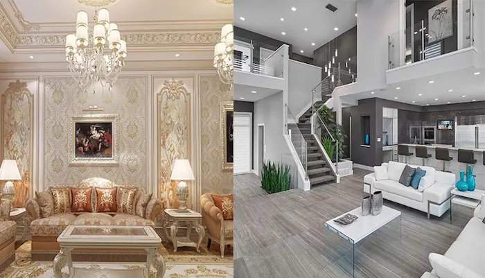 تفاوت دیزاین خانه کلاسیک و مدرن در یک تصویر 87484